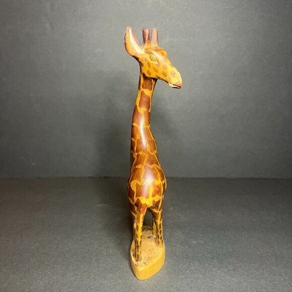 Vintage Kenyan Hand-Carved Wooden Giraffe Decor Figure on a Base 8" - Picture 4 of 8